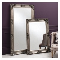 French Chic Vertical Hanging Decorative Framed Wall Mirror,  Antique Silver